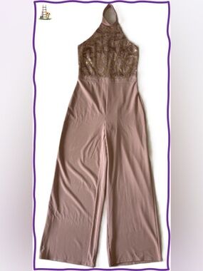 Blue S Rose Gold Bodice Halter Neck Jumpsuit